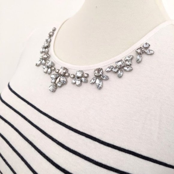 Ann Taylor Striped Top Jeweled Neckline - Picture 4 of 5